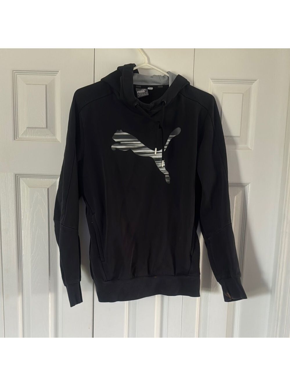 Puma Black Hoodie with Striped Logo
